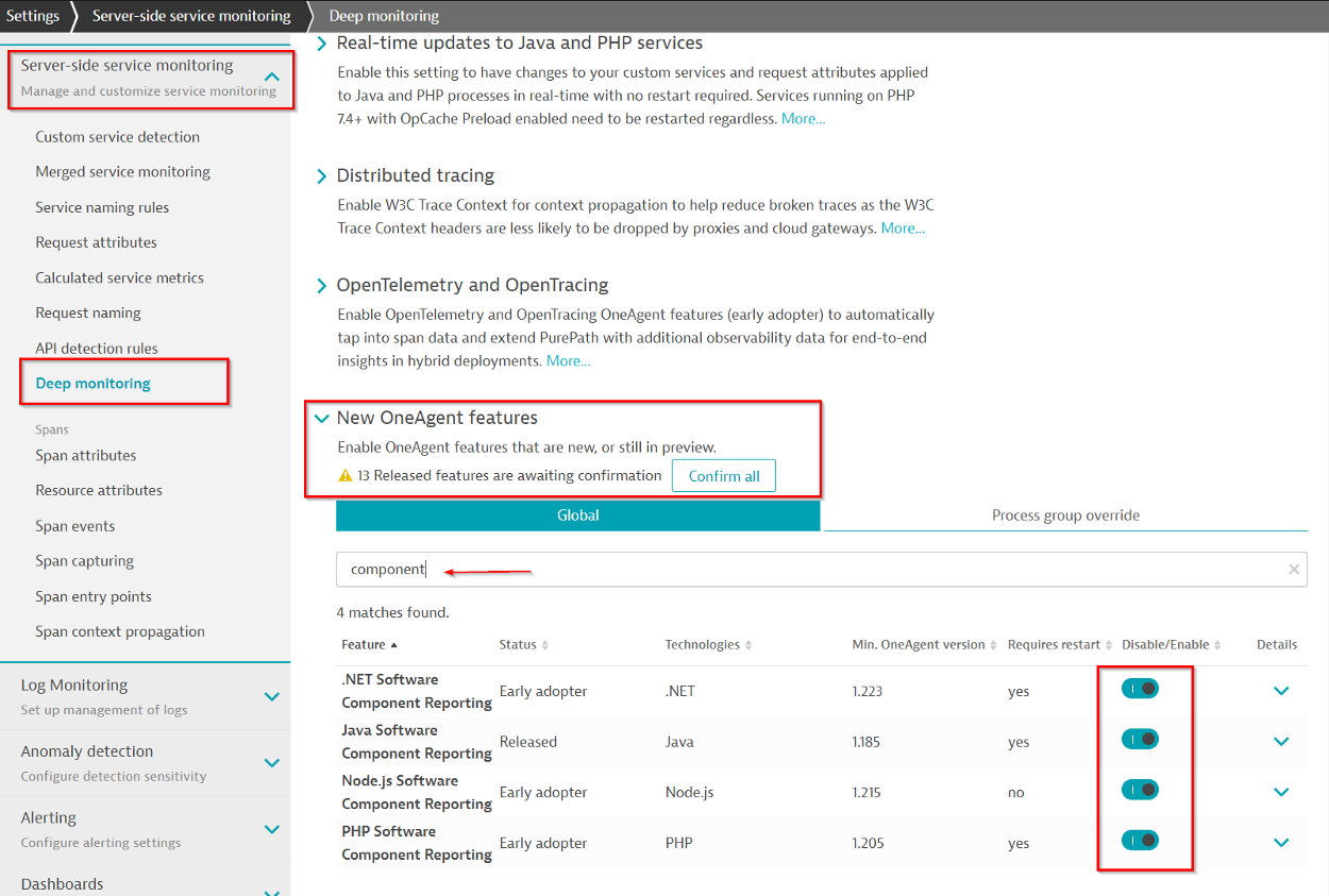 Enable software component reporting that you like.